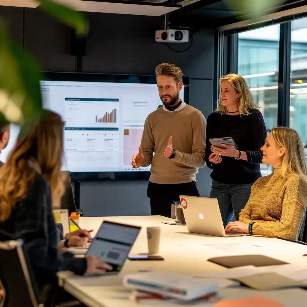 Collega's rond een board tafel in een meetingroom - website personalisatie